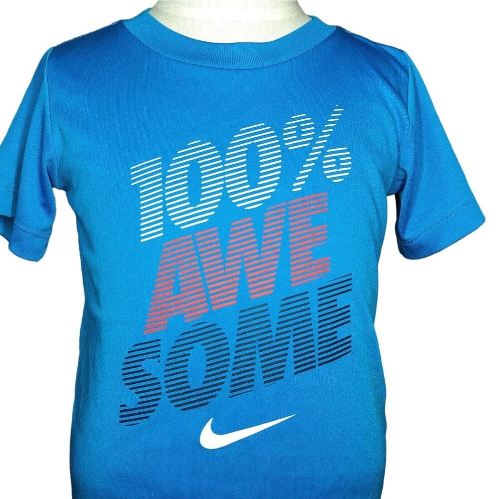 Nike Shirt Toddler Boys 4T Blue Dri-Fit 100% AWESOME Swoosh Logo T-Shirt